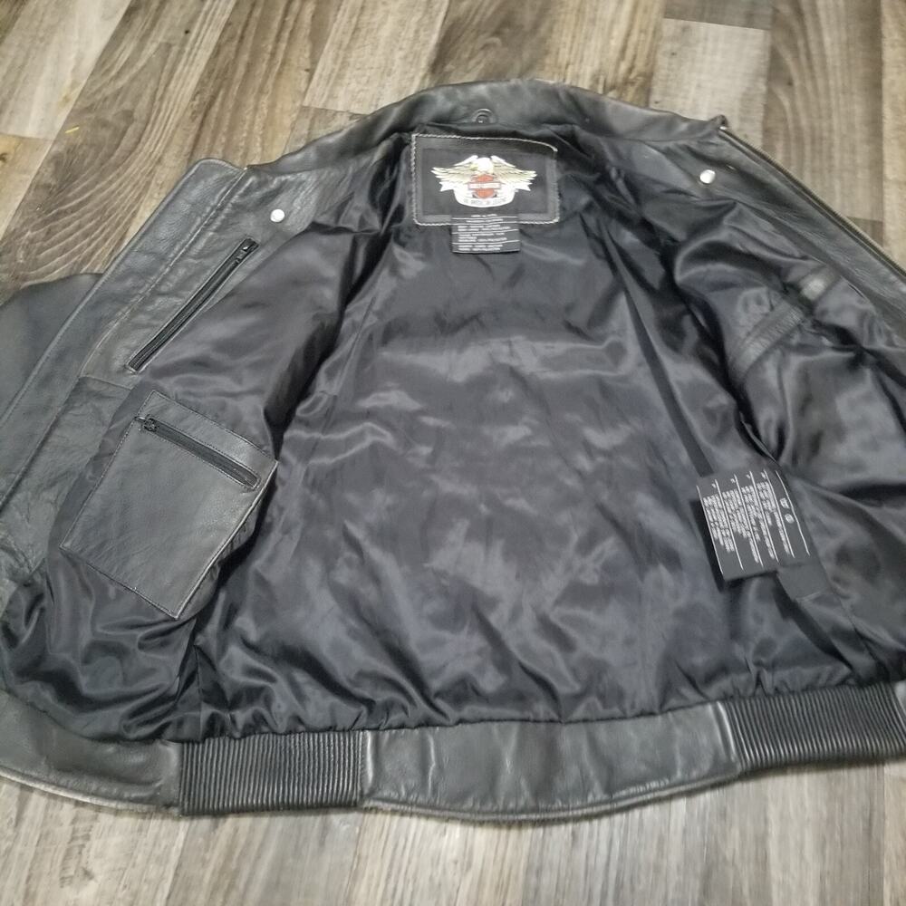 Harley Davidson Eagle Embroidered Distressed Leather Jacket Men's sz Large - Picture 10 of 16
